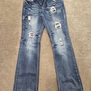 Classic Distressed Blue Flare Jeans